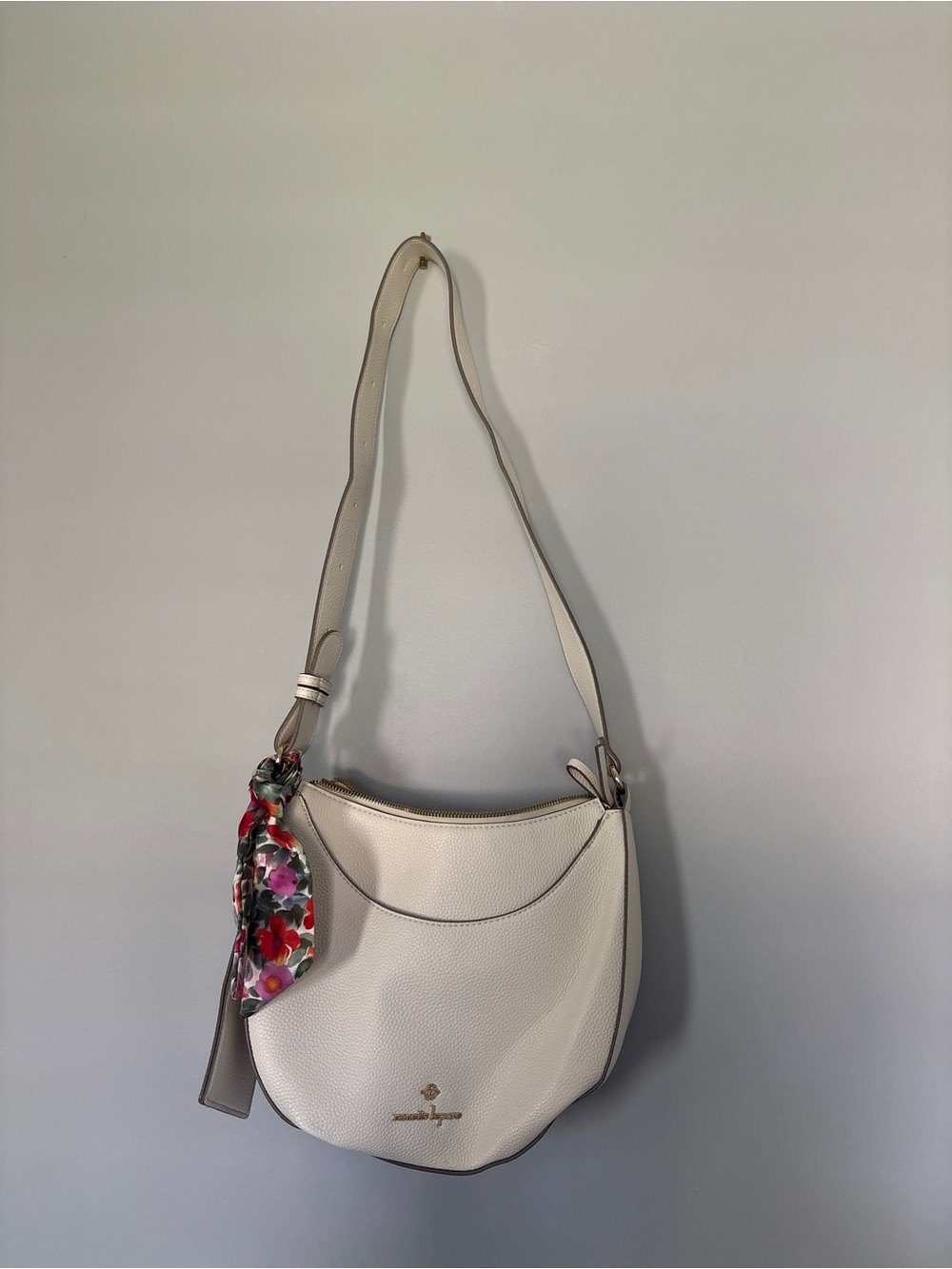 Nanette Lepore Cream Pebbled Leather Hobo with Floral Scarf
